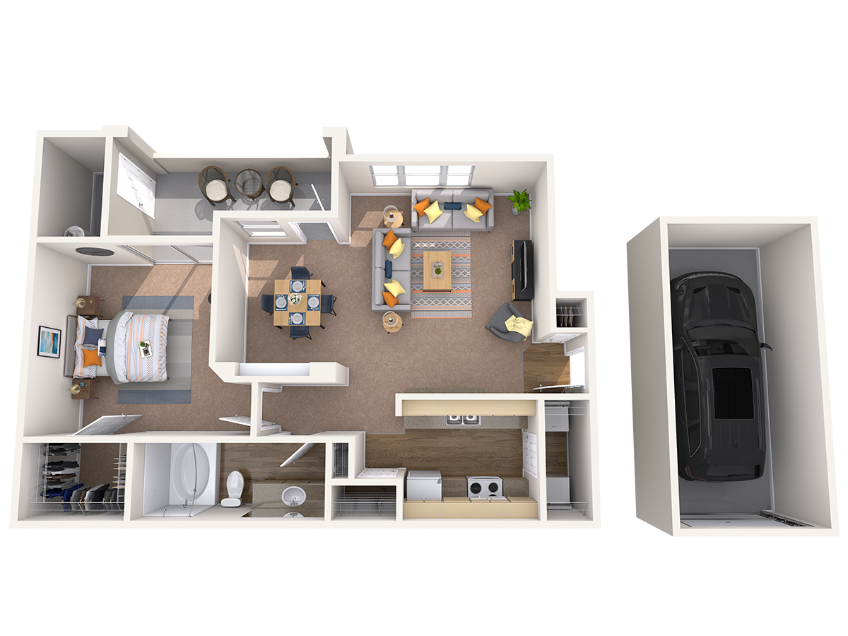 Floor plan for 1 bed, 1 bath, 796 sqft